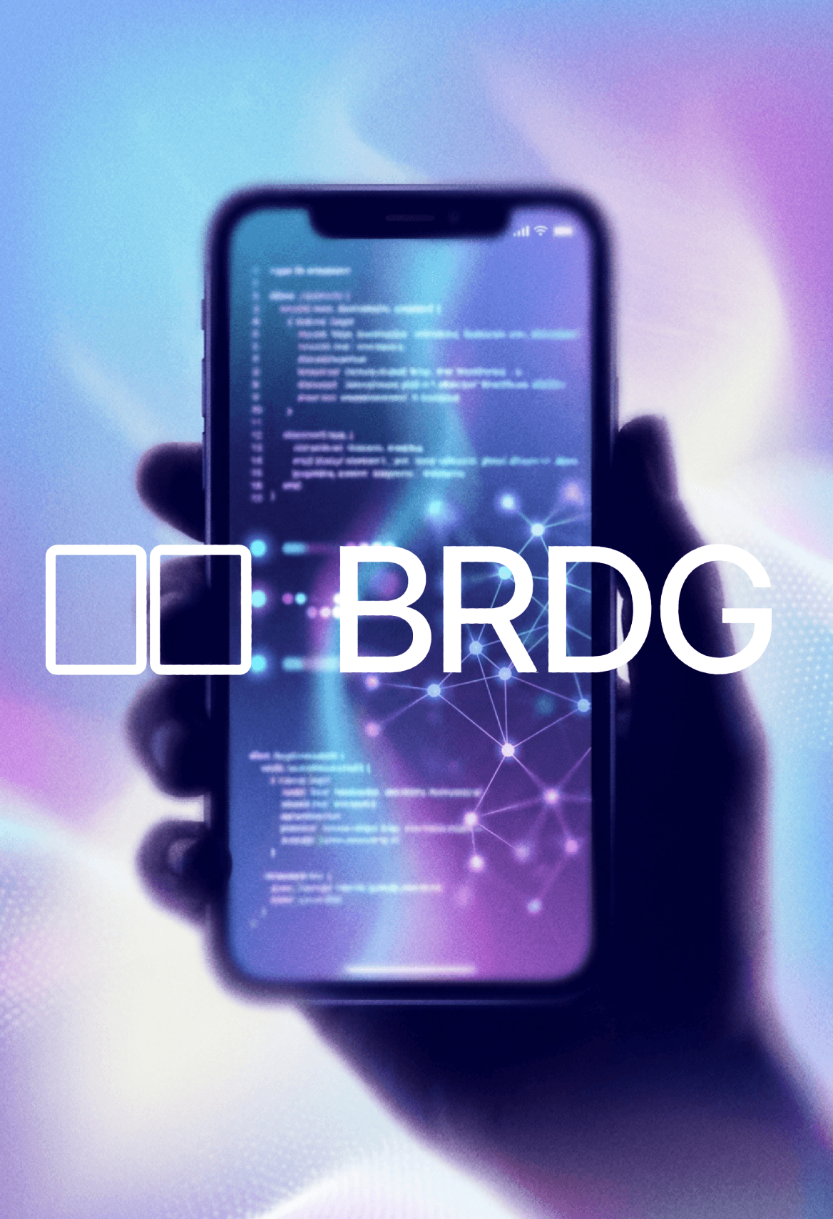 Bridge Visual mit Smartphone, Code und Netzwerkstruktur.