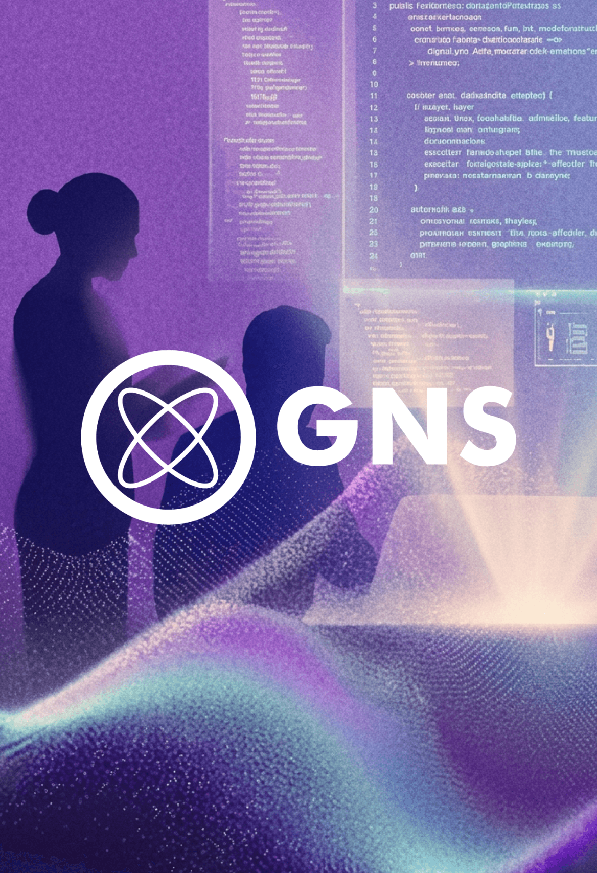 GNS Visual mit Personen vor einer digitalen Oberfläche.
