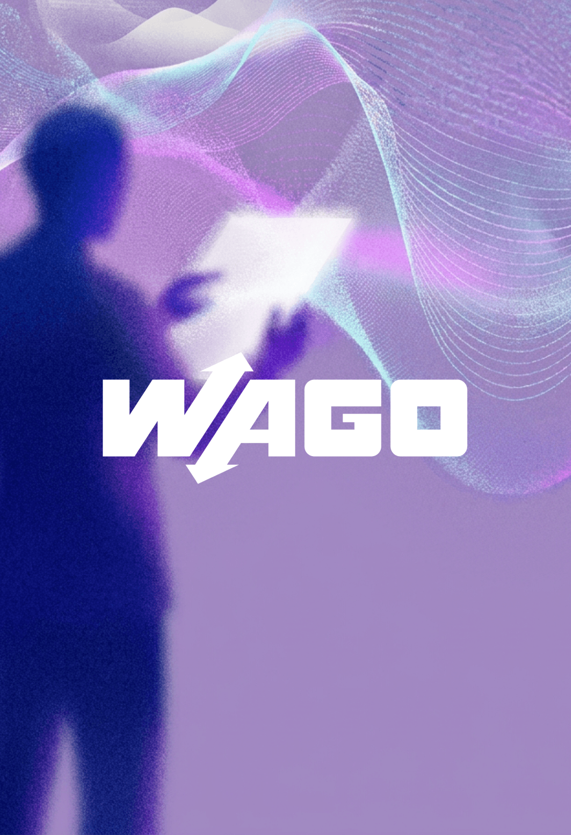 WAGO Visual mit Person vor einer abstrahierten digitalen Oberfläche.